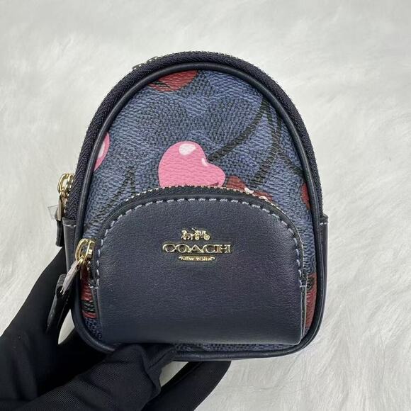 Coach Mini Court Backpack Bag Charm In Signature Canvas Cherry Print CZ086 NWT - Picture 2 of 8
